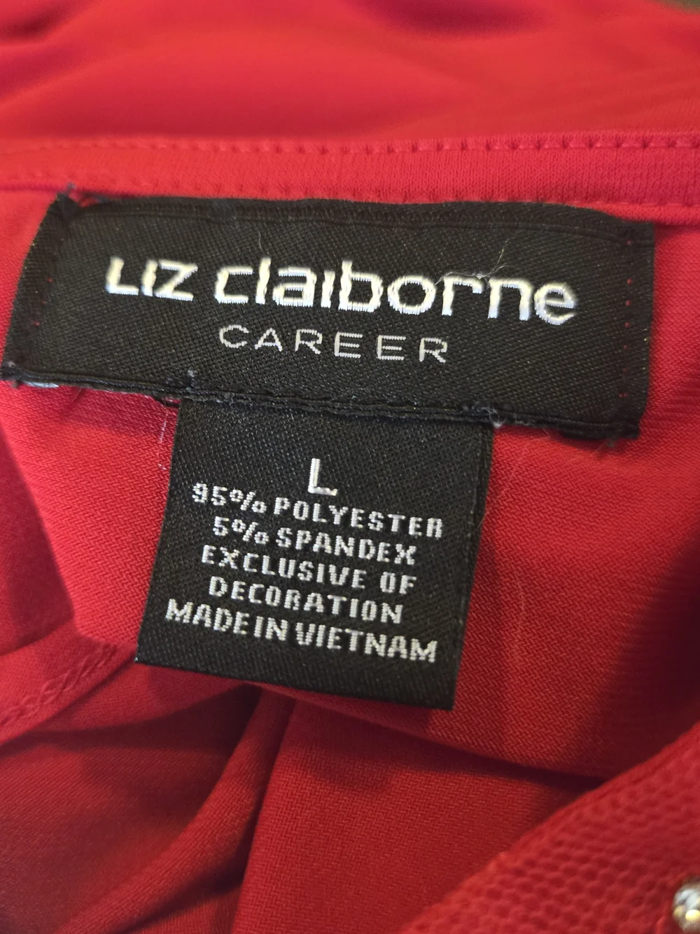 Liz Claiborne Career Red Jeweled Neck LS Blouse Large (7574)